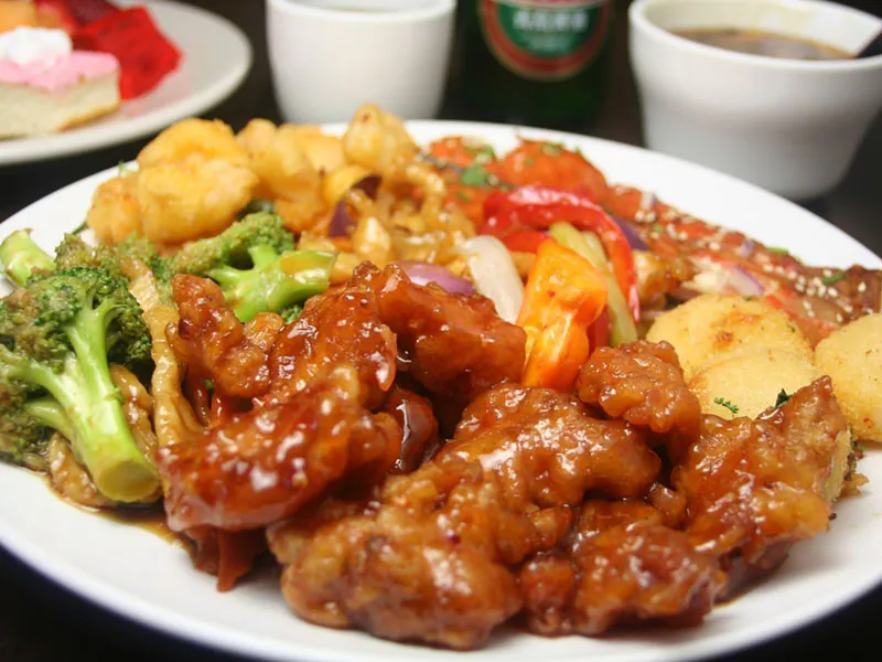 Assorted Chinese dishes on one platter at Lone Tree Drive In Chinese, a Chinese Restaurant in Brentwood
